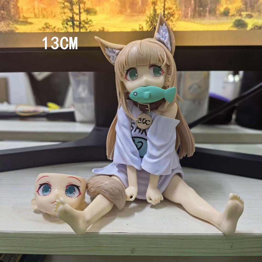 

13/18CM GOLDEN HEAD My Cat Is A Kawaii Girl Anime Figure Sakura Soybean Flour Sit And Eat Fish Collectible PVC Model Doll Toy