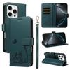 Leather Wallet Flip Case For OPPO A57S A77 A15 A15S A16 A16S A54S A17 A96 4G 5G Cat and Butterfly Embossed,Wrist Strap