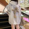 Cute Cream Hooded Sweatshirt with Plush Bear for Women