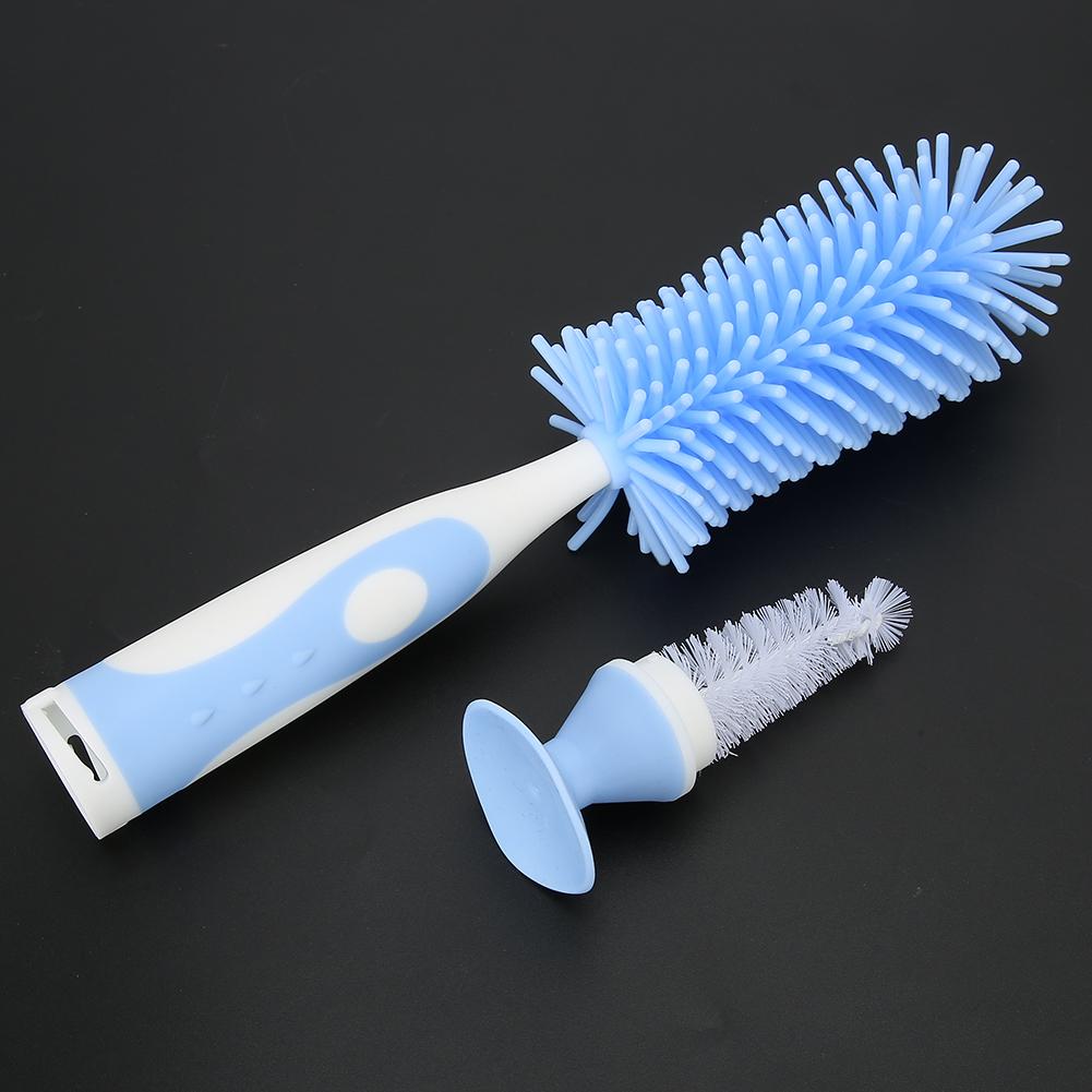 Baby Milk Bottle Cup Cleaner Silicone 360 Degree Cleaning Baby Bottle Cleaner Brush (Blue)