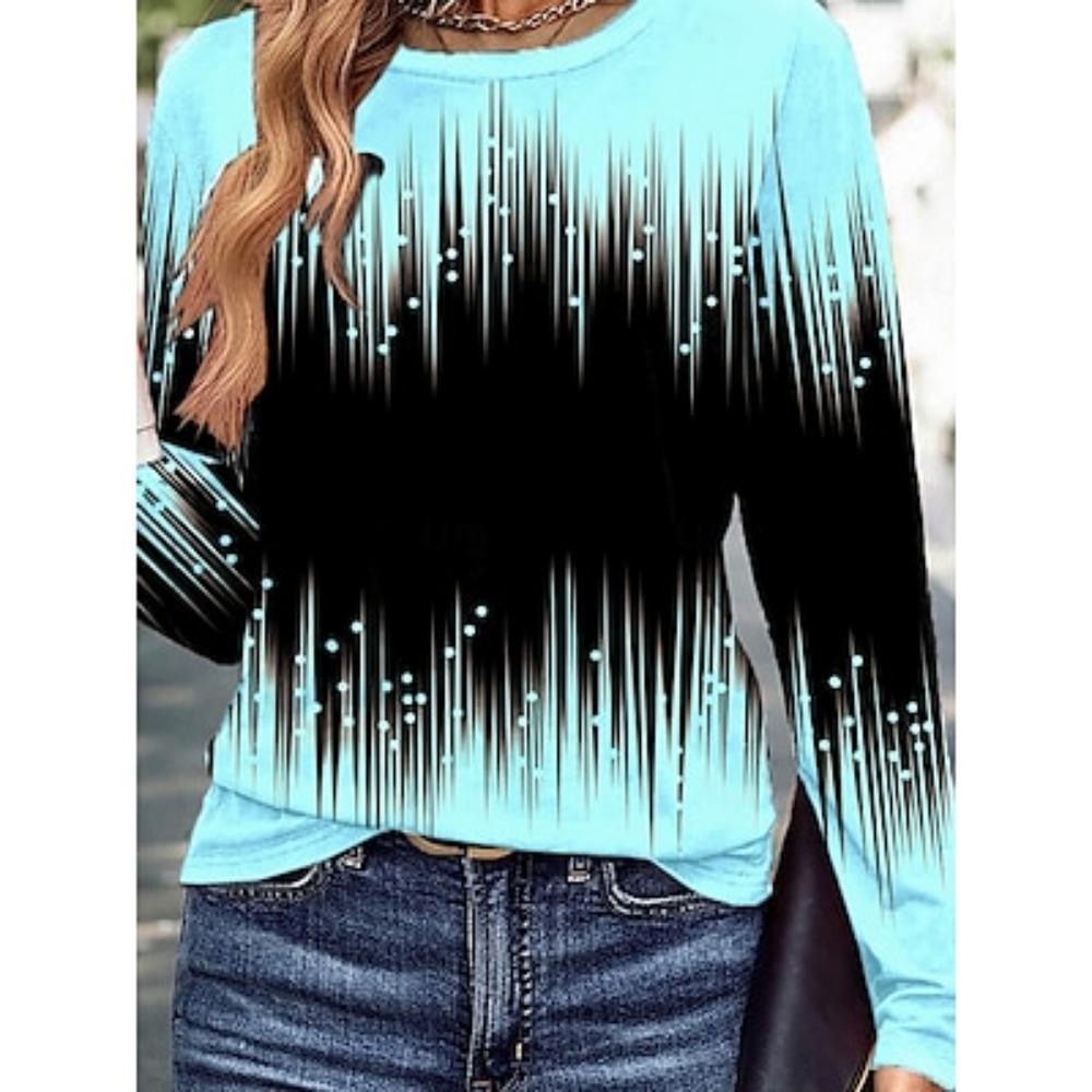 

Женская футболка повседневная с принтом, длинный рукав, стандартный топ с круглым вырезом, повседневная, желтая, светло-голубая, весна-осень 2XL