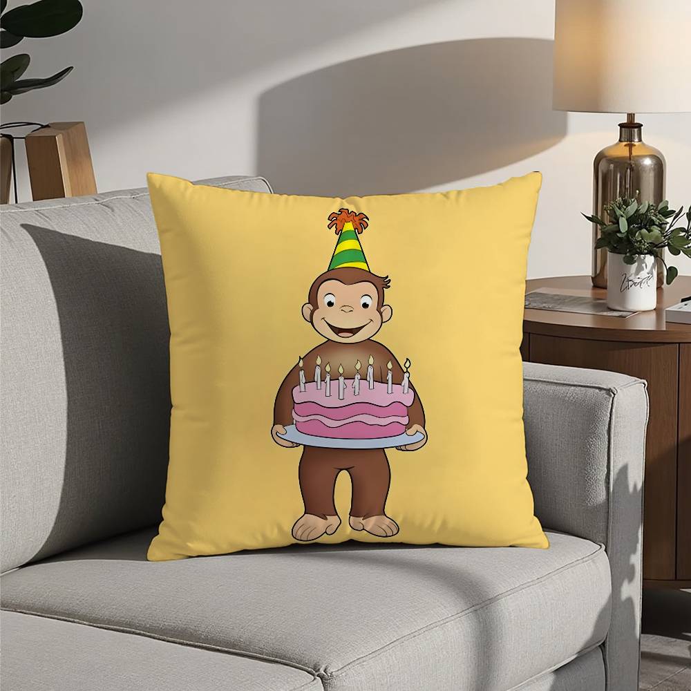 Good Night George Curious Monkey Pillow Case Sofa Decorative Home Double-sided Printing Short Plush Cushion Pillow Cover Gift