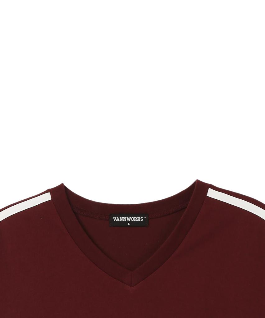 VANNWORKS Sporty Blockcore V-Neck Short Sleeve T-Shirt (Vs0033) Wine