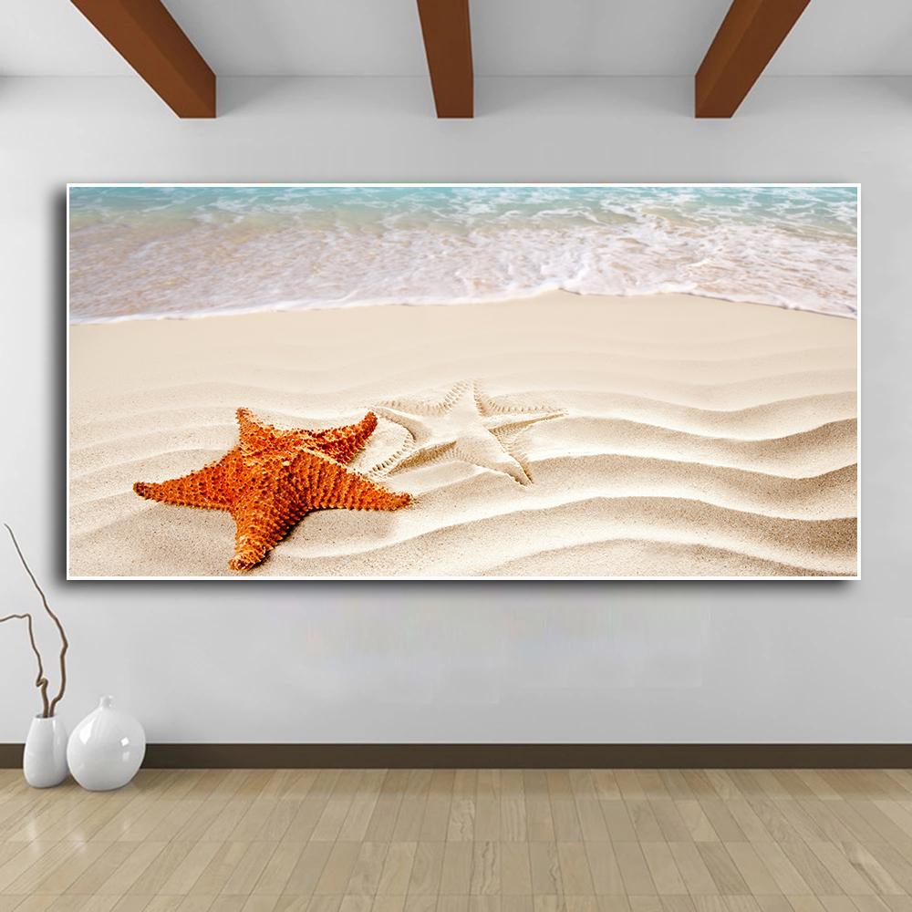 Starfish Seashells Beach Canvas Painting Shell Sea Wall Art Seascape Wall Pictures Poster for Living Room Bedroom Office Decor