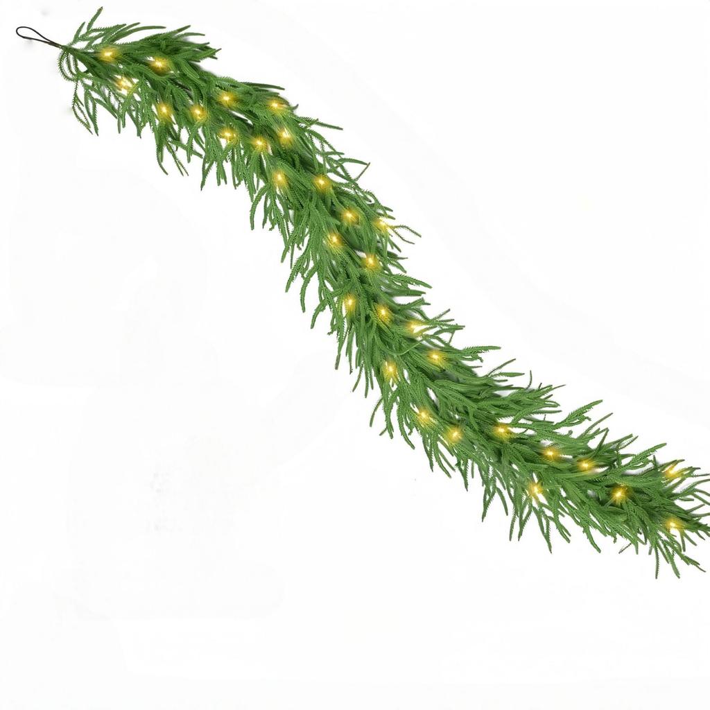 Pre-Lit Faux Christmas Garland - LED Lighted for Window Decor, Rustic Holiday Table Runner Decoration