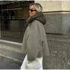 Casual Loose Women Hooded Detachable Cap Crewneck Double-sided Jackets Patchwork Zipper Long Sleeved Warm Coats Autumn Winter Lady Street Outerwear