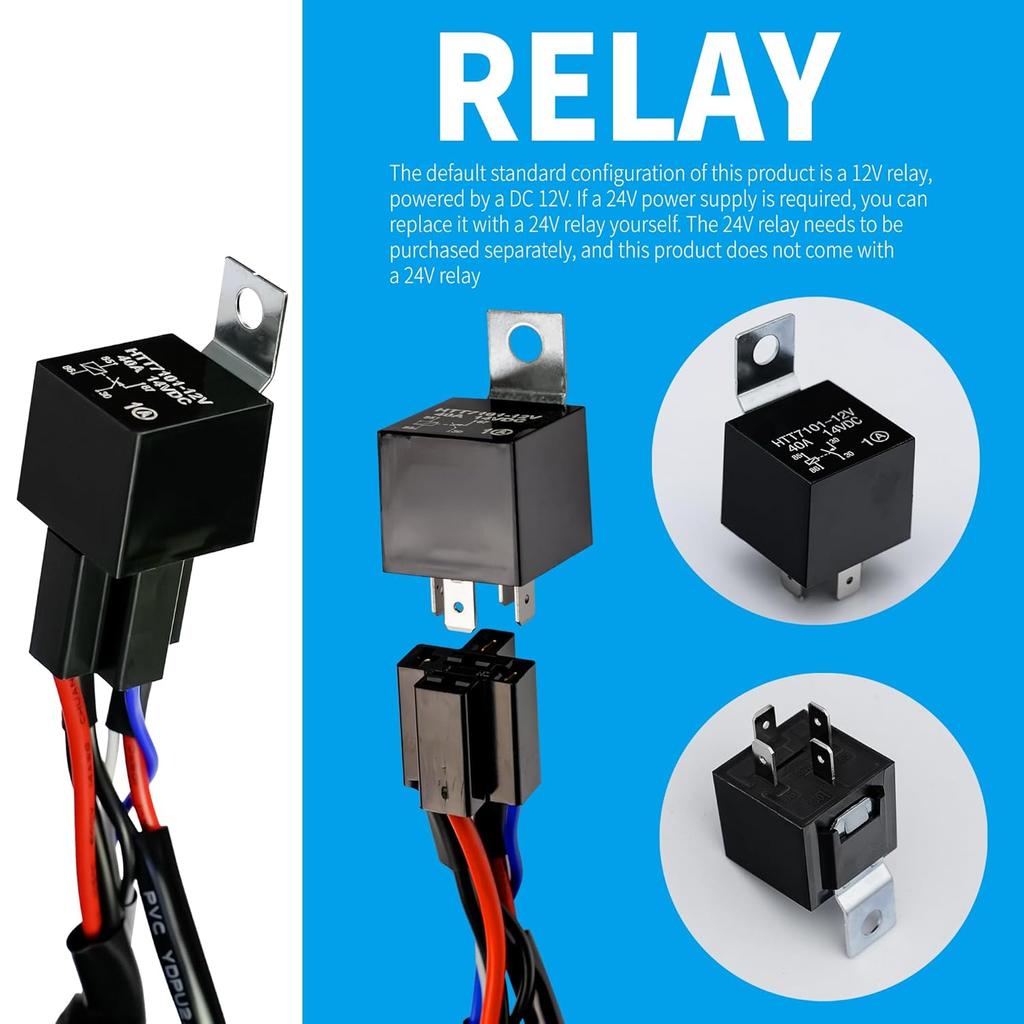 LED Lights Bar Wire Harness Kit With Remote Control 1Leads DC12V 40A Fuse Relay 3.5M/11.5FT 14AWG Wiring Harness Fit For LED Work Lights Driving Fog