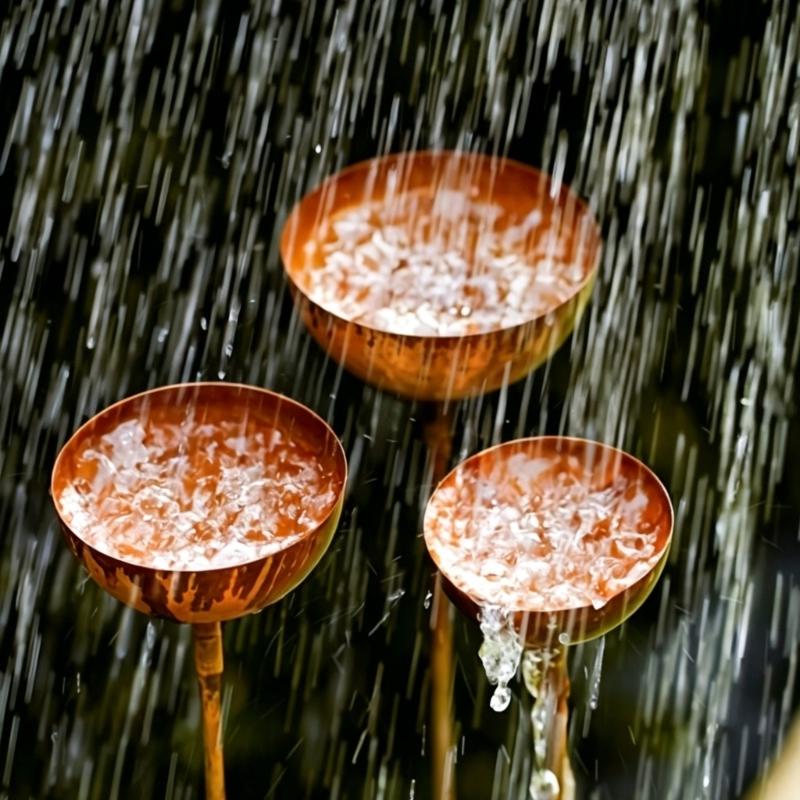 Retros Styles Rain Chain Decoration With Water Collection Cup Iron Rainwater Collector Decorative Stake For Gardens