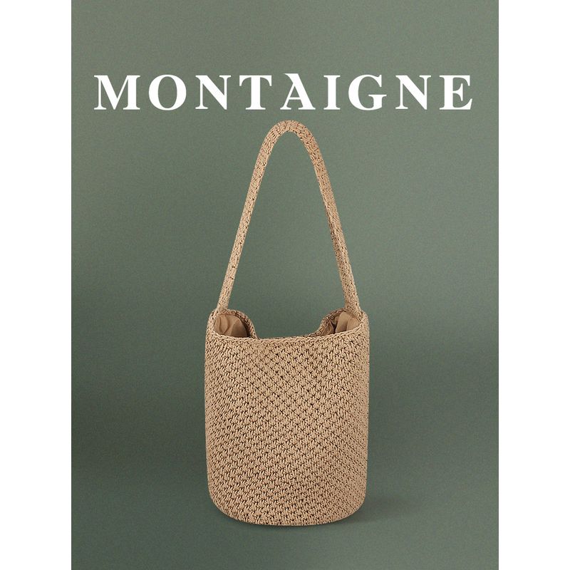 French Montaigne French style Handmade Knitted Shoulder Bag Woven Bucket Bag Versatile Commuter Wool Bag