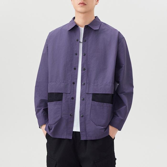 

Mountain Outdoor American Trendy Long-sleeved Shirt Men s Japanese Retro Loose Shirt M фіолетовий