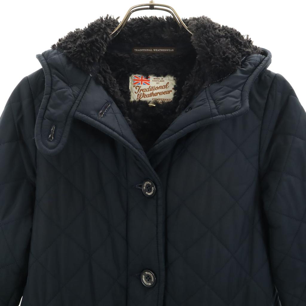 Traditionelle Wetterbekleidung Hergestellt in Großbritannien Gesteppter Mantel 36 Marineblau Rückseite mit Loch Damen Gebraucht