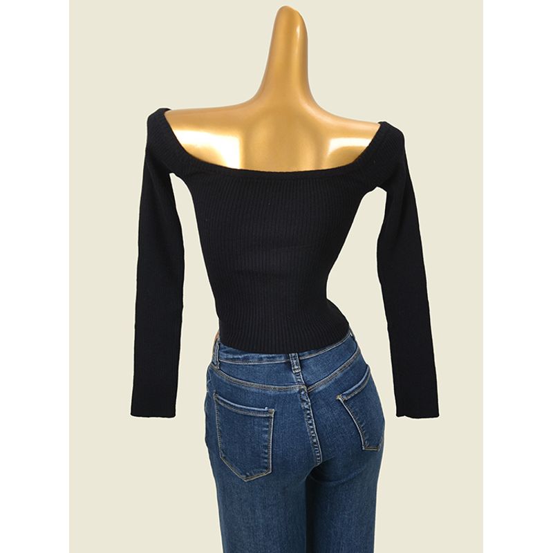 off-Shoulder Knitted Slim Fit Slim Looking Inner Bottoming Shirt