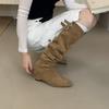 Suede pile boots women's autumn and winter new knee high knight boots inner height increase western cowboy boots