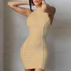 Summer Women Soild Orange Sleeveless Sexy Bodycon Party Club Knitted Mini Dress for Women Female