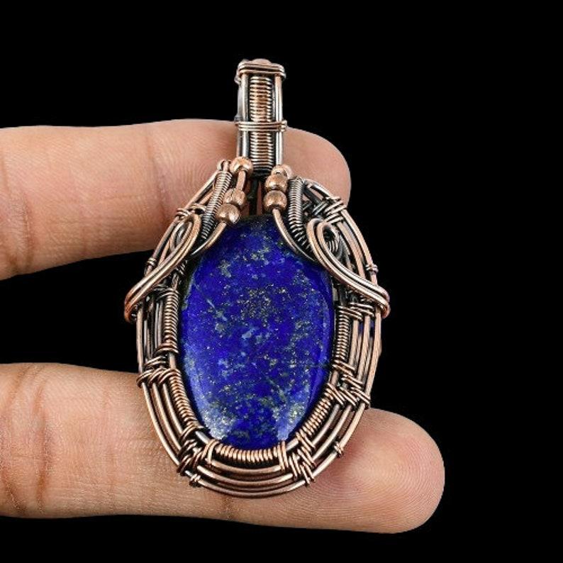 Lapis Lazuli Copper Pendant Copper Wire Wrapped Gemstone Pendant Copper Jewelry Designer Pendant Gifts For Wife, Unique Gifts For Mother