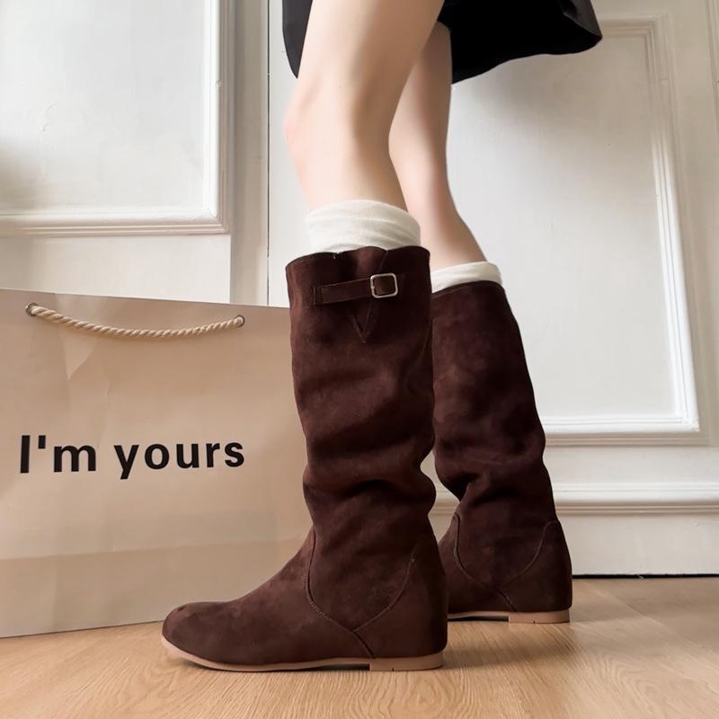 Royal sister style versatile tall knight boots women's autumn and winter new retro thin inner height increase but knee boots