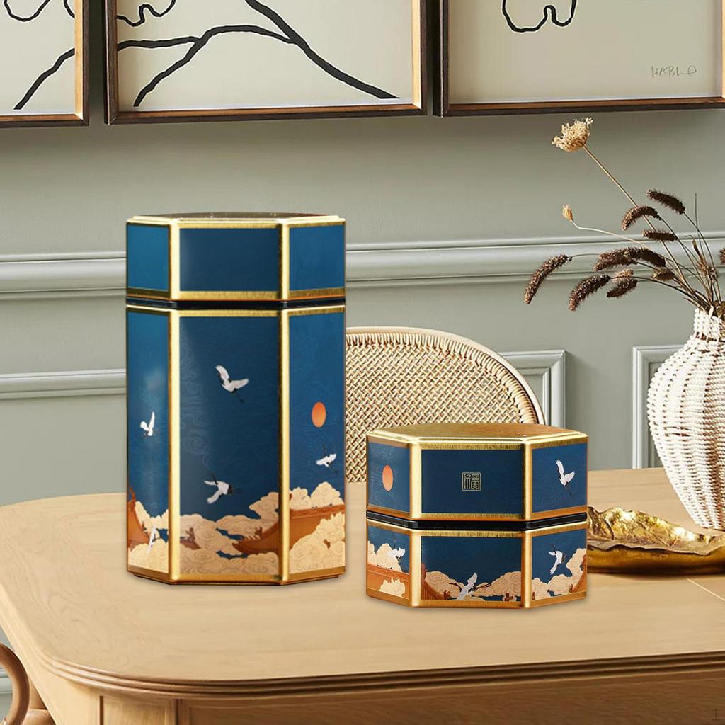 2 Pack Loose Tea Canisters Chinese Styles Food Storage Jars Vintage Iron Kitchen