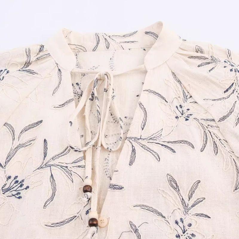 Jnleaog Autumn New Women Clothes Western Style French Style Design Loose Embroidered Single-Breasted Leisure Shirts