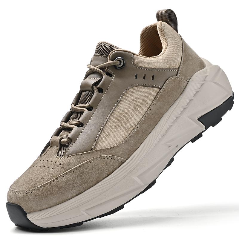 

Fashion High Quality Casual Leather Trainers Men New Trendy Versatile Sneakers Thick-soled Male Hiking Shoes Luxury Brand Outdoor Shoes 46 хаки