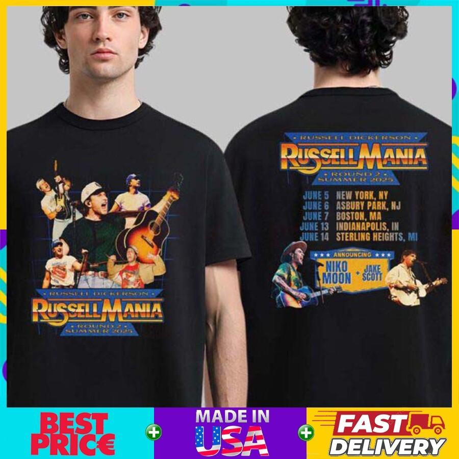 Russell Dickerson Russell Mania Round 1 Summer 2026 Tour Dates 2 Sided T-Shirt XXL