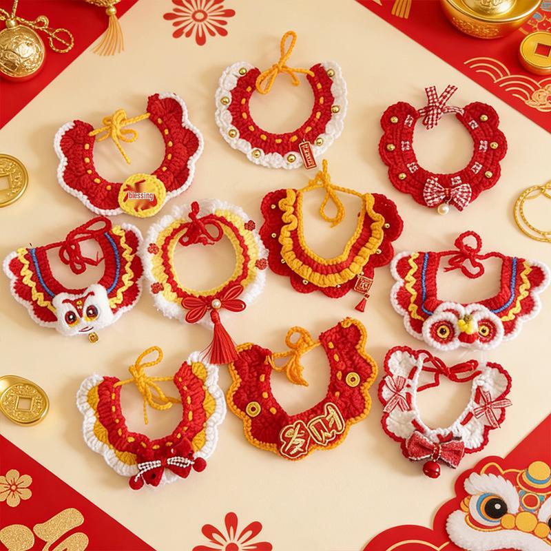 New Year Neckwear: Pet Gaiter & Scarf for Cats & Dogs - Festive Knit Collar for Chinese New Year