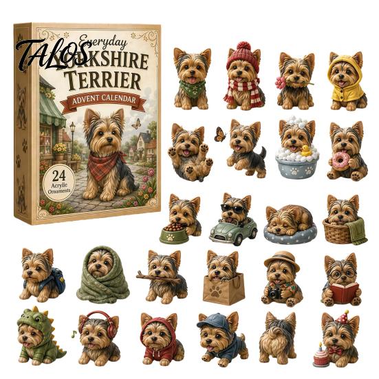Weihnachtsabend Überraschungsspielzeug 2026 Hund Adventskalender, 24 Tage Welpenfiguren Countdown für Kinder 2D Acryl Niedlich Sammlerstücke Ornamente Liebhaber, A beige