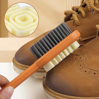 Brosse de nettoyage en daim à double face et à long manche, brosse à chaussures, nettoyeur de baskets, taches de chaussures, poussière, nettoyeur de bottes, brosse en caoutchouc pour éliminer les taches