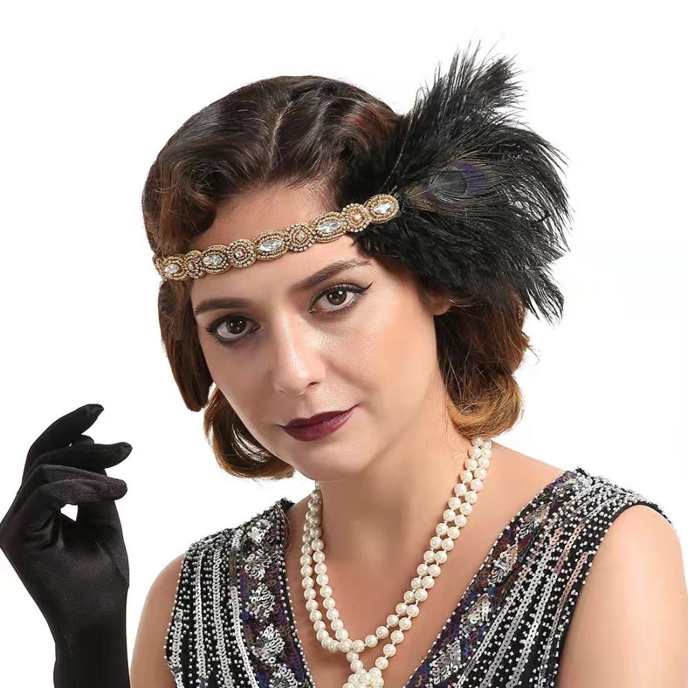 Headwear Feather Flapper Headband Rhinestone Party Headpiece Women Hairband  Carnival