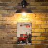 Blue Farm Utility Vehicle Driving Past Flowering Fields Vintage Metal Wall Sign Decor Poster Frames Garage Living Room