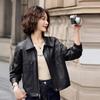 Fashion casual leather jacket women's spring and autumn new small design loose short jacket top