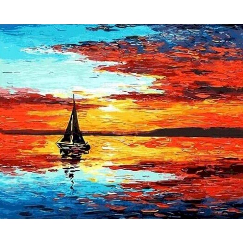 RUOPOTY Oil Painting By Numbers Seaside Landscape Wall Art Unique Gift Hand Painted Picture By Numbers Sunset For Living Room