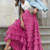 Elegant Boho High Waist Skirt for Women - Durable, Comfortable Fit with Chic Mesh Layer & Contrast Lace, Perfect for Spring/summer