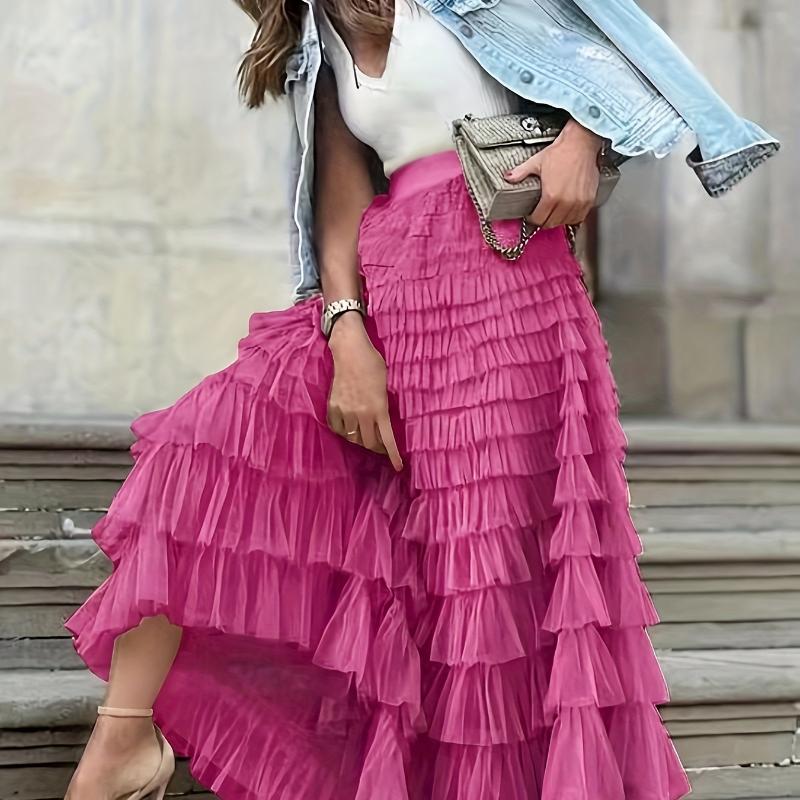 Elegant Boho High Waist Skirt for Women - Durable, Comfortable Fit with Chic Mesh Layer & Contrast Lace, Perfect for Spring/summer