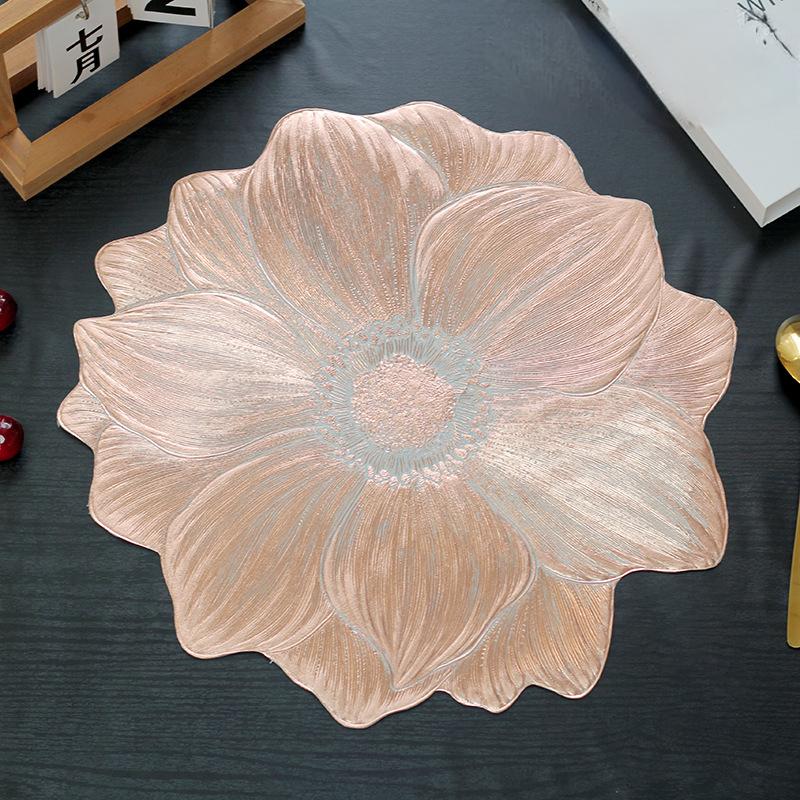 High-Value Placemats Light Luxury Lotus Non-Slip Placemats Bowl Mats Coasters PVC Heat Insulation Mat Thickened Hotel Household Washable Mat