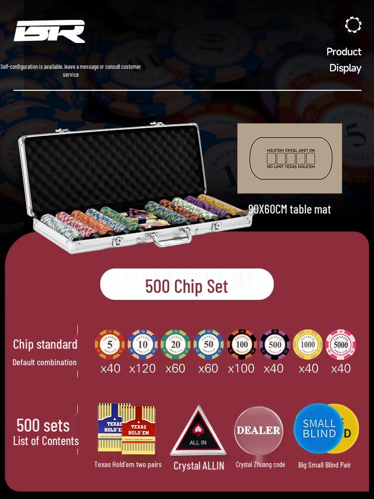 High-End Texas Hold'em Poker Set: Crown Clay Chips, Mahjong Cards, Aluminum Case, Poker Table Cloth
