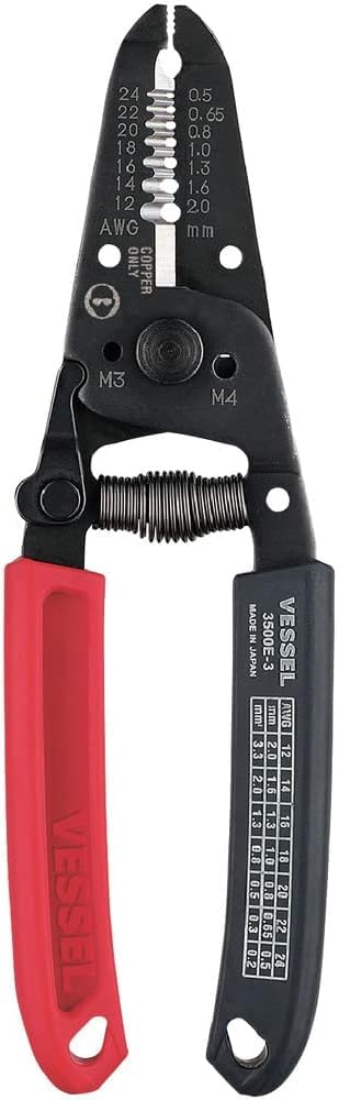 VESSEL Wire Stripper with Screw Suitable for Skills Model Cutter, Electrician s Examination, 3500E-3 красный