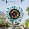 Sunflower Gemstone 2D Metal Wind Spinner Blue Green Golden Stained Glass Hanging Ornament for Garden Home Indoor Outdoor Holiday Gift