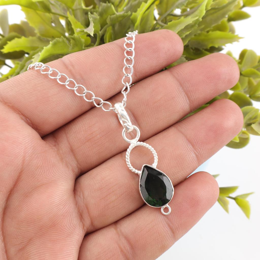 Pandantiv Handmade cu Piatră Prețioasă Turmalină Verde, Pandantiv din Argint Sterling 925 Masiv Bijuterii Antice, Pandantiv Pentru Cadou de Logodnă