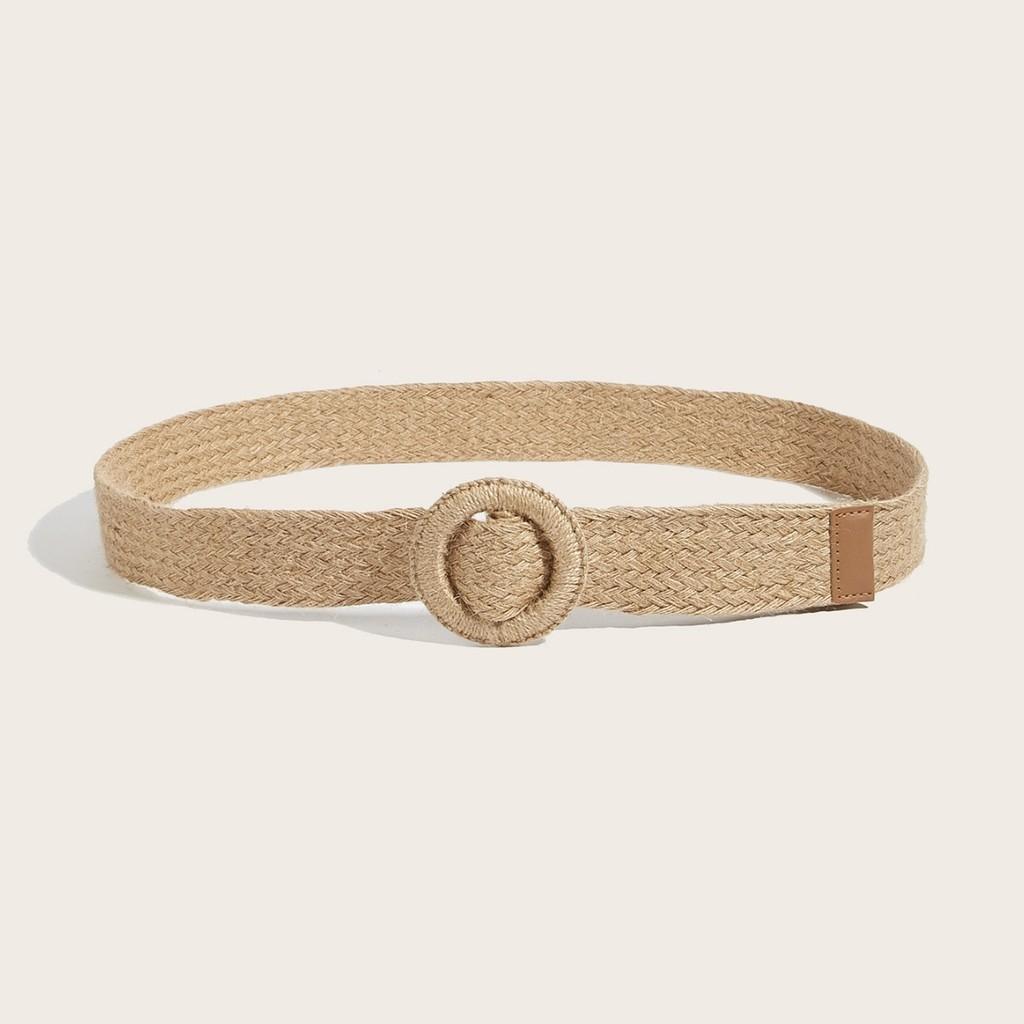 Baumwoll-Leinen Gewebter Taillengürtel Für Damen Mit Rundem Holzverschluss Als Modeaccessoire Für Draußen