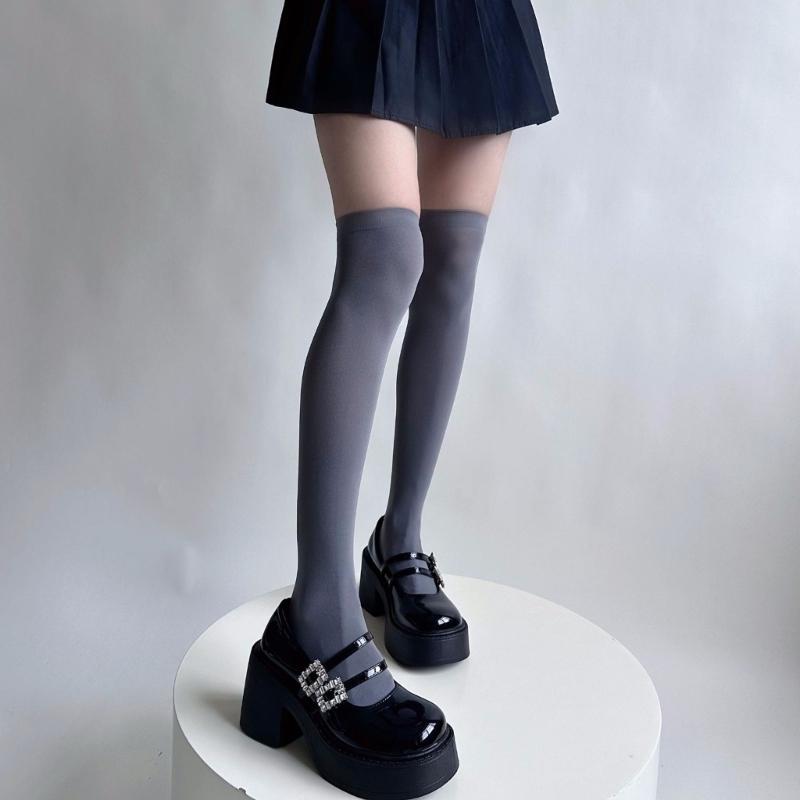 Damen Blickdichte Seiden Oberschenkelhohe Strümpfe Leggings Strumpfwaren Japanische Stile Anime JK Mädchen Bunte Überknie Lange Socken