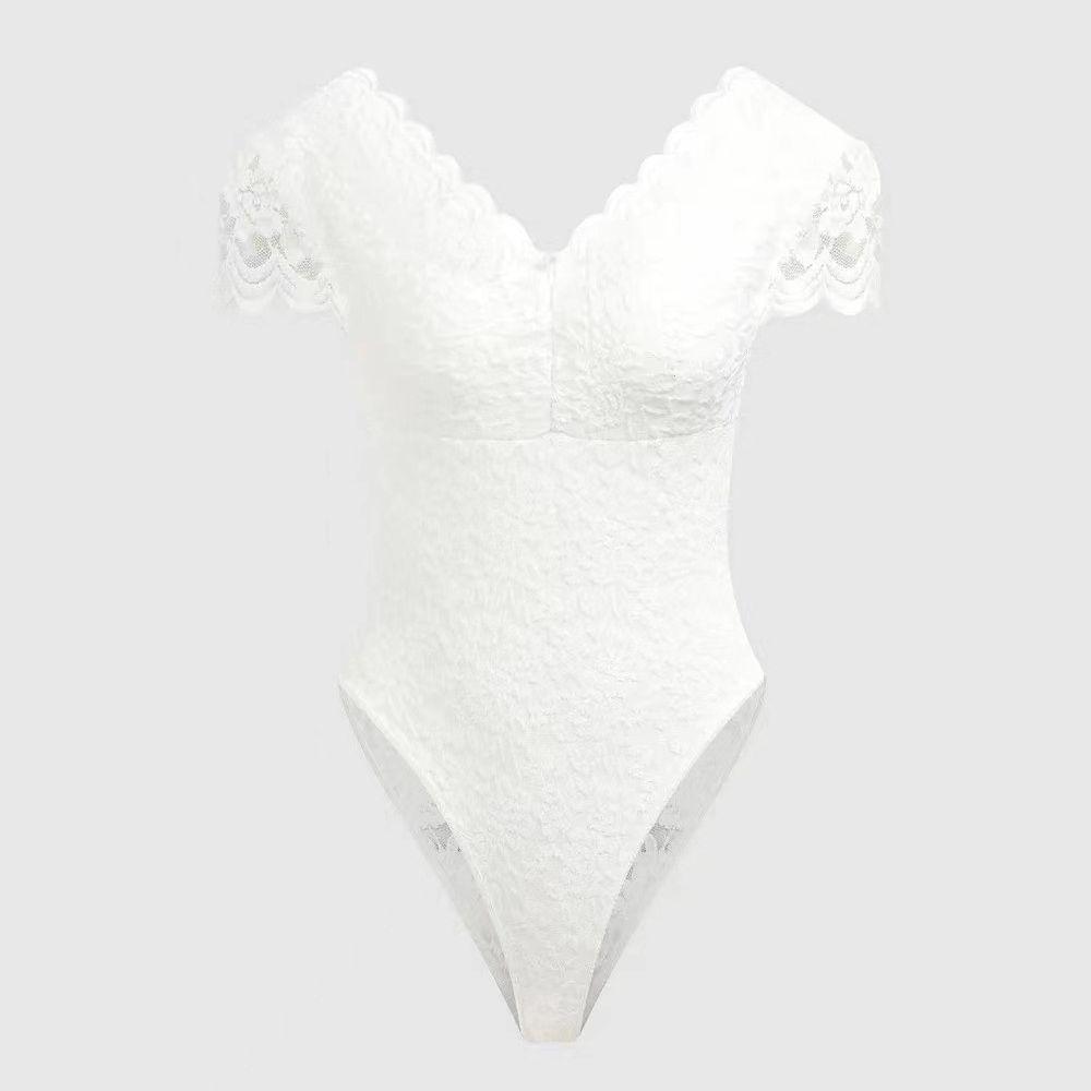 

Лето 2024 Европейский и Американский Кружевной Отделка Глубокий V Без Спины Сексуальное Боди Small белый