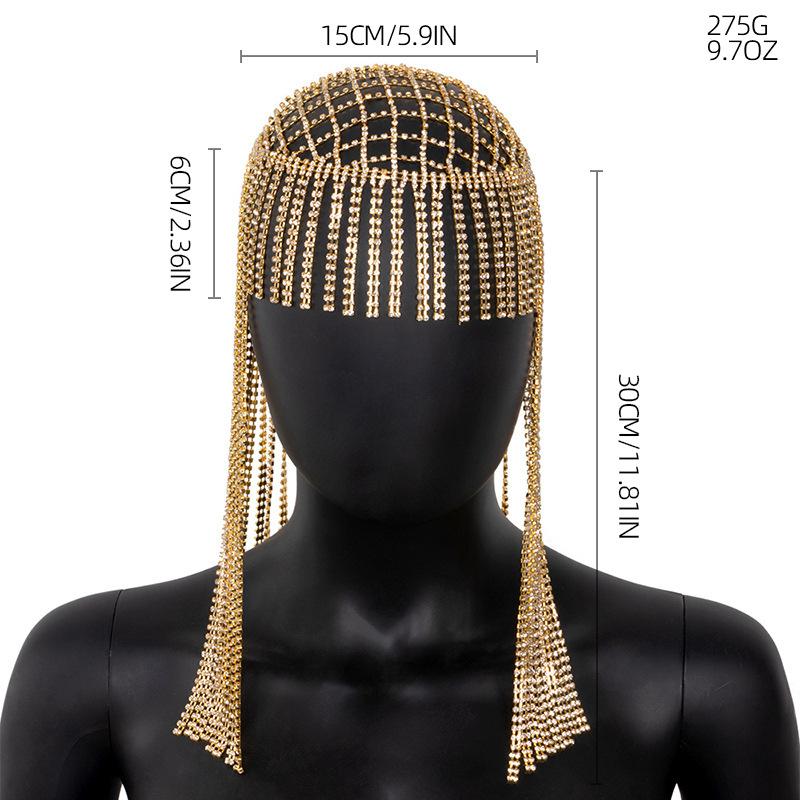 New Accessories Exaggerated Personalized Rhinestone Long Fringe Hairband Decoration Hip Hop Punk Hair Chain Hair Hoop