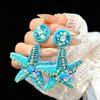 Bohemian Blue Starfish Earrings Women's New Light Luxury Fashion Unique Exaggerated Vacation Style Stud Earrings Accessories