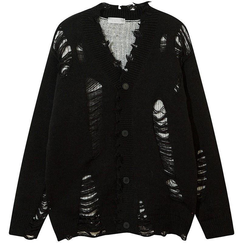 סוודר קרדיגן סרוג לגברים בסגנון היפ-הופ אוברסייז לסתיו ולחורף