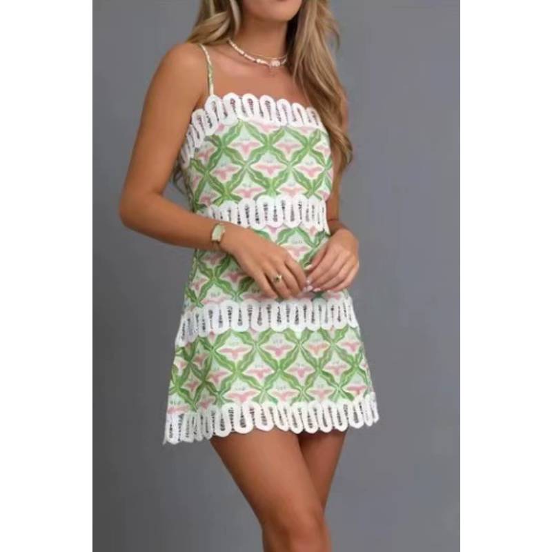 Linen Blend Abstract Pattern A Line Dress For Casual Beach And Travel Wear