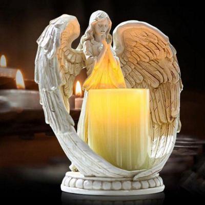 Electronic LED Candlestick Angel Figurines Crafts Home Decor Angel Miniature Candle Holder