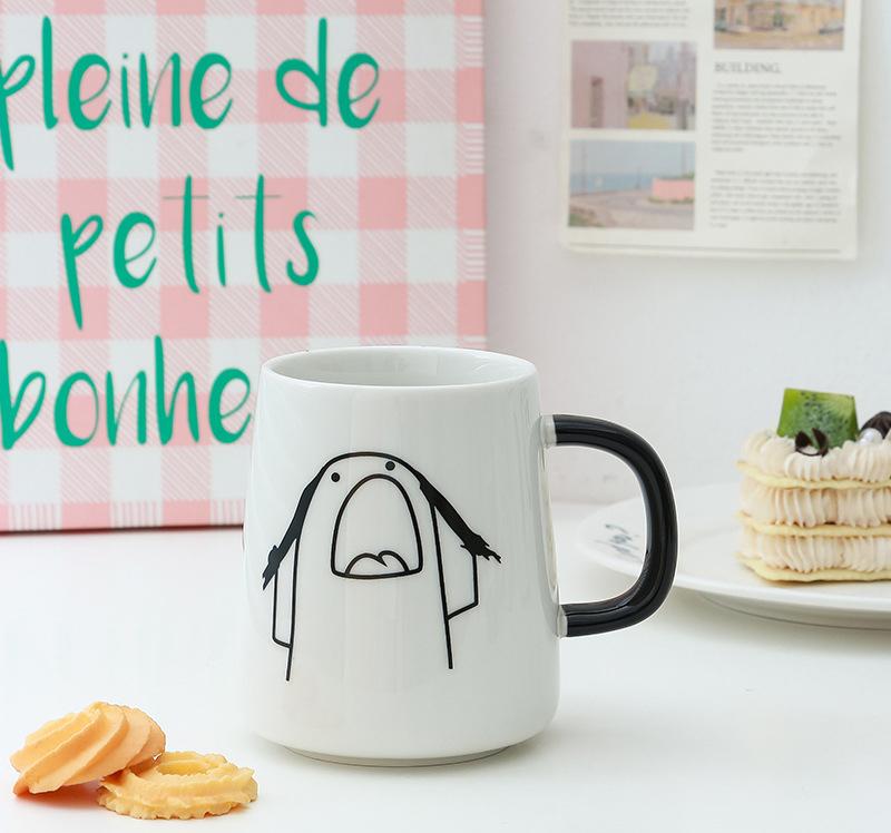 Household Ceramic Cup Korean New Cute Cartoon Abstract Funny Office Coffee Mugs Handle Creative White Simple Couple Water Cup