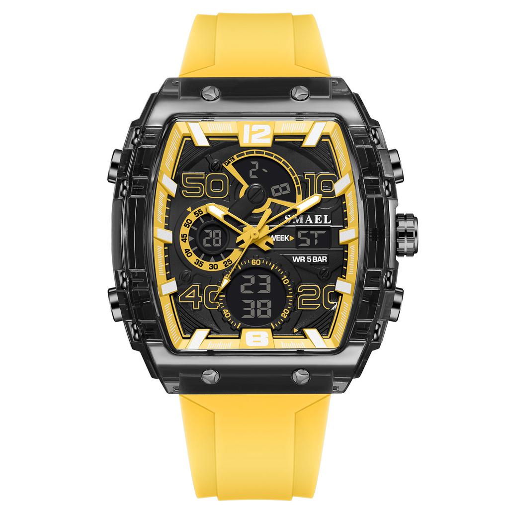 Barrel-Shaped Electronic Watch Waterproof Dual-Display Led Luminous Alarm Clock Men'S Student Electronic Watch