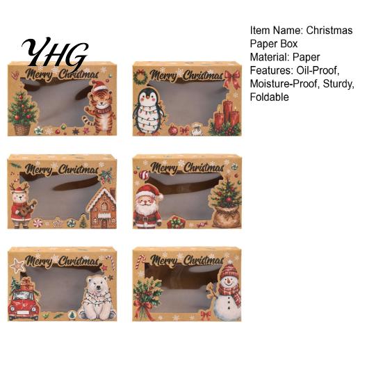 Festive Party Favor Boxes 6Pcs Christmas Paper Gift Boxes, Xmas Color Printed Foldable Cookie Treat Eco Friendly Holiday Bakery Packaging for