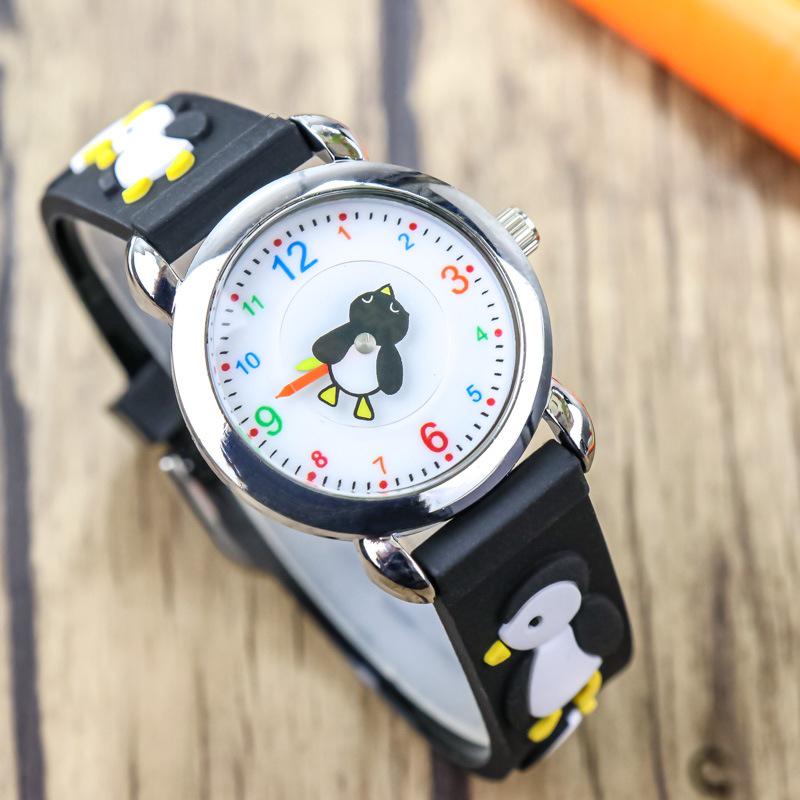 Ceas pinguin drăguț pentru copii în stil coreean, versiune Q, cu brățară moale – Sigur pentru grădiniță pentru băieți și fete, Ceas electronic pentru elev de școală primară